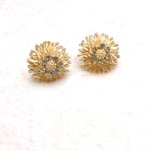 Vintage 1940's Celluloid Floral Screw Back Earrings w/ Clear Rhinestone Accents